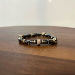 Hillberg & Berk Stretch Bracelet Hematite & Dalmatian Jasper Gold Tone Accent